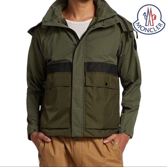 MONCLER **NWT** Carax Technical Hooded Windbreaker Jacket In Olive Green - Picture 2 of 15